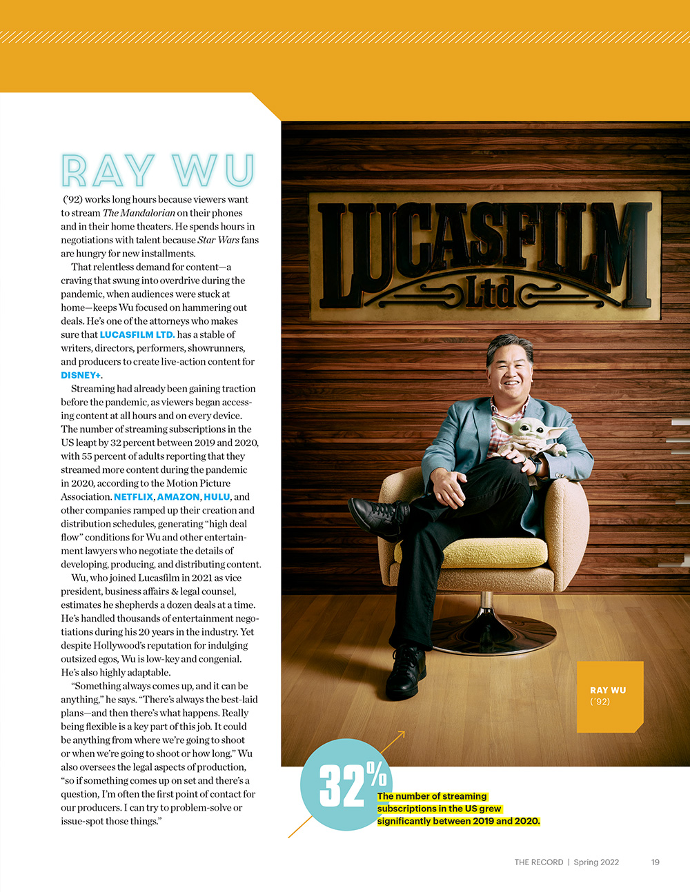 Raymond Wu, vice president, business affairs and legal counsel at Lucasfilm / The Record Spring 2022