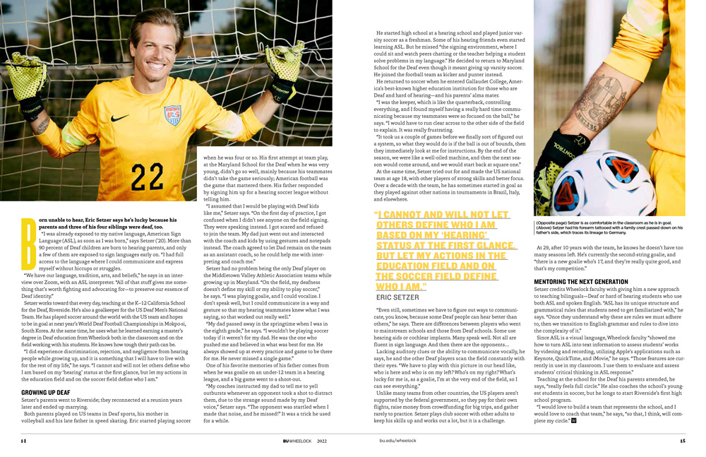 Eric Setzer, Goalkeeper USA Deaf Soccer Men's National Team / BU Wheelock