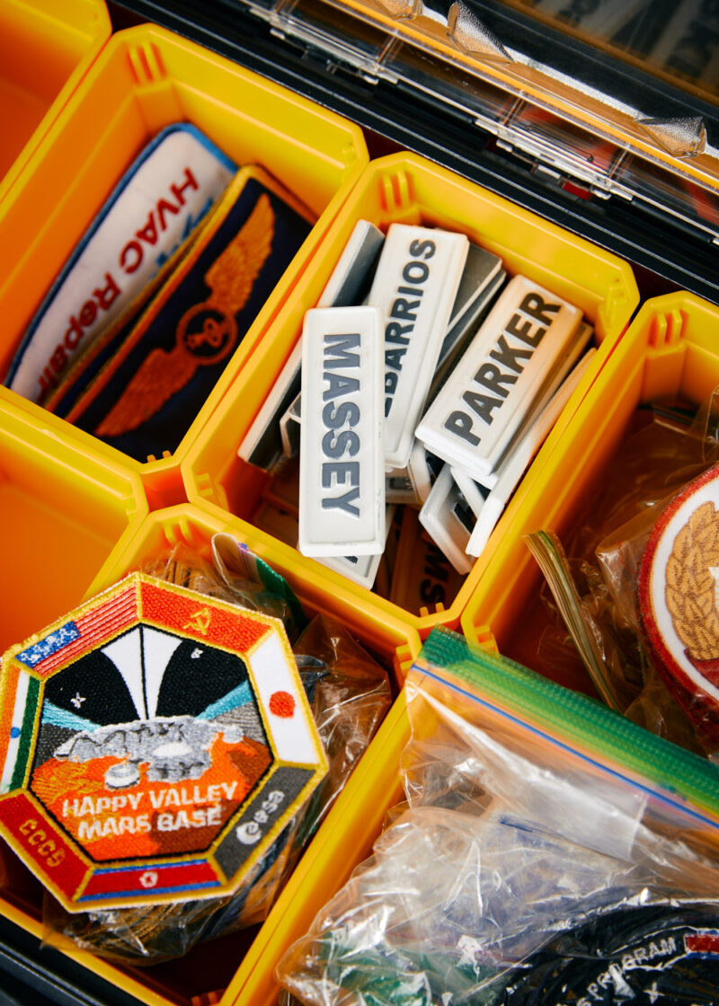 Patches and name tags in the wardrobe department of "For all Mankind"